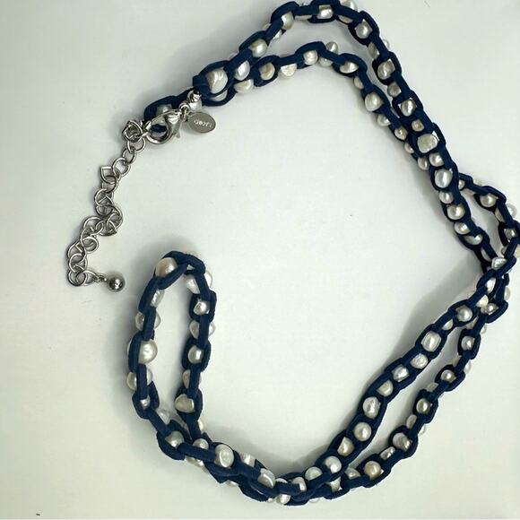 Chico’s Freshwater Pearl Necklace Paige Long Single Strand Beaded Navy Blue - Picture 8 of 8